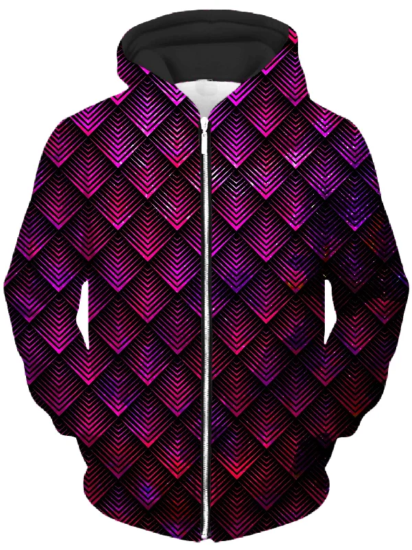 Galactic Dragon Scale Pink Unisex Zip-Up Hoodie