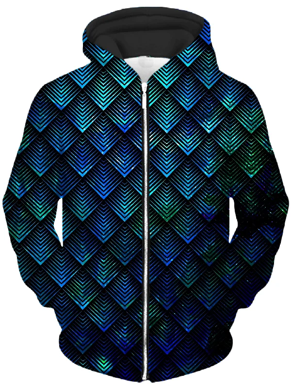 Galactic Dragon Scale Teal Unisex Zip-Up Hoodie