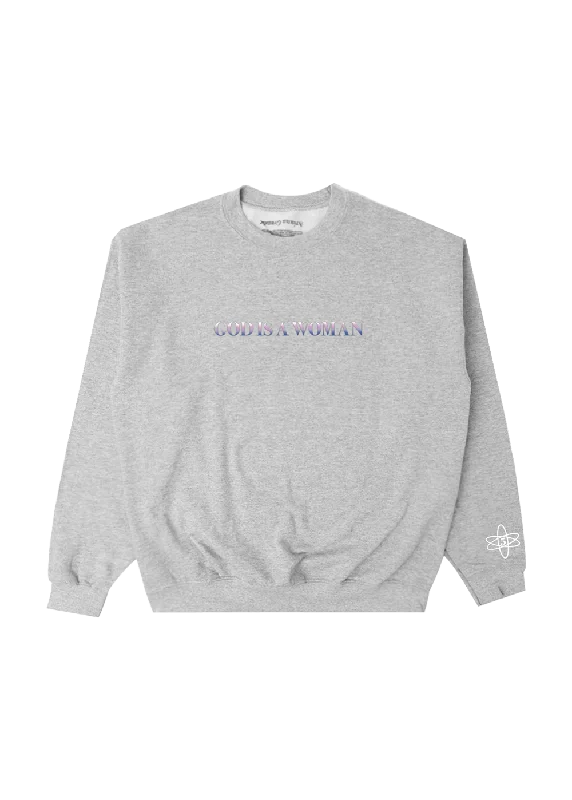 god is a woman puff print crewneck