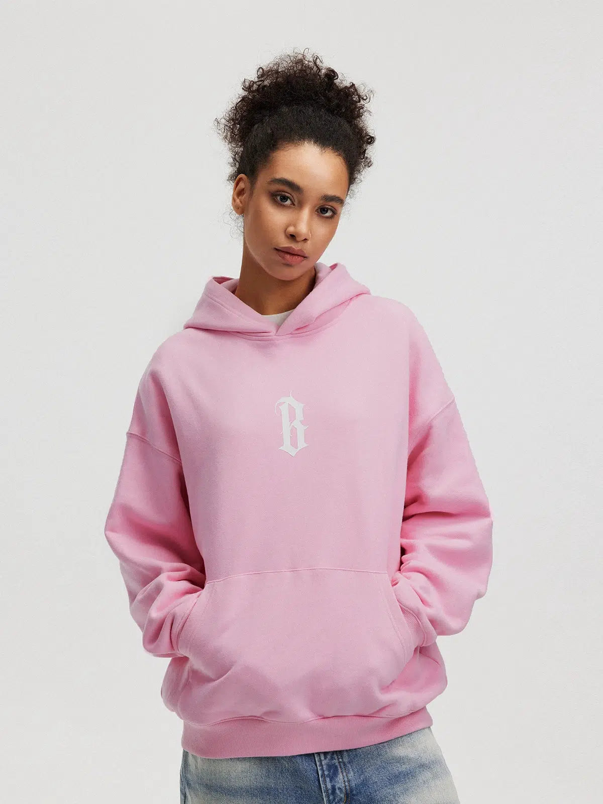 Gothic B Print Velvet Knitted Heavy Hooded Sweatshirt