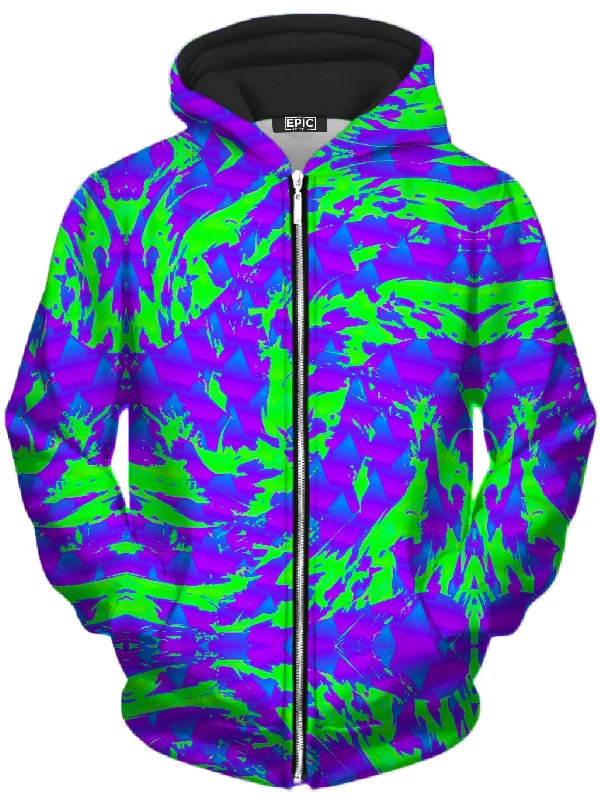 Green and Purple Hypno Splatter Unisex Zip-Up Hoodie