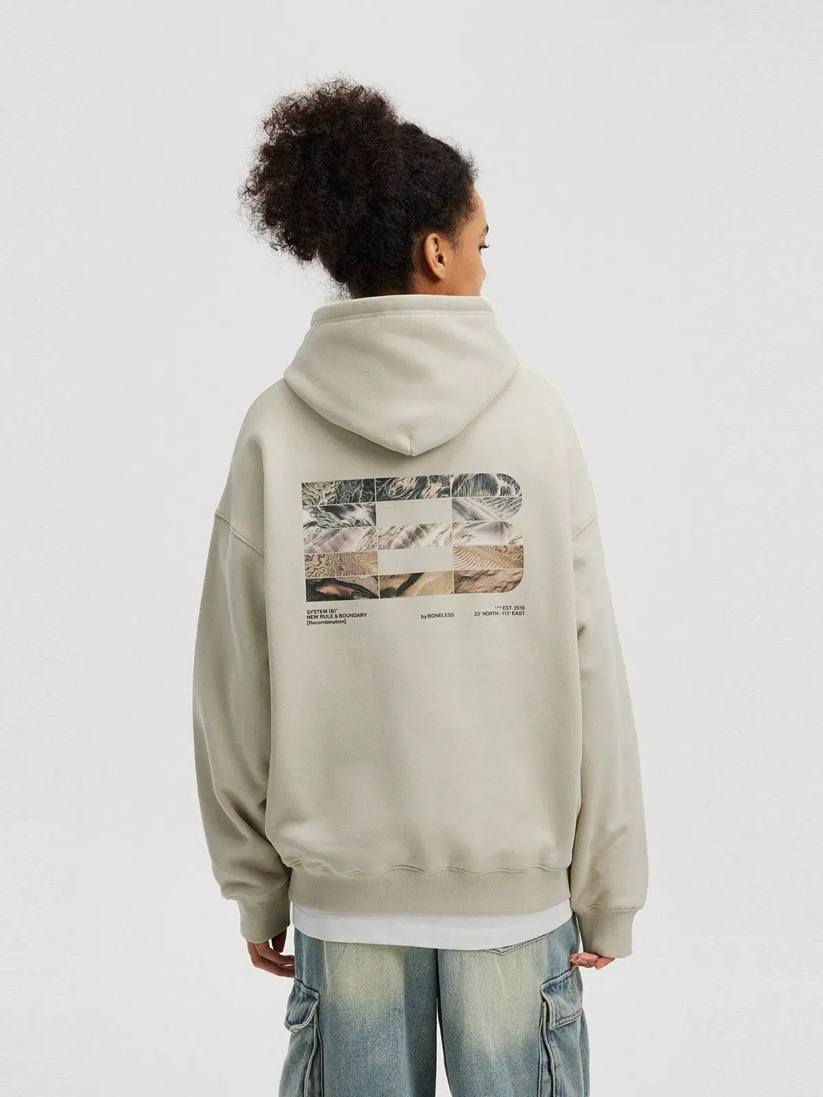 Grid Pattern Block Print Hooded Sweatshirt