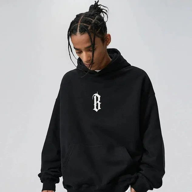 Heavy High Street Retro Plus Velvet Hooded Sweatshirt