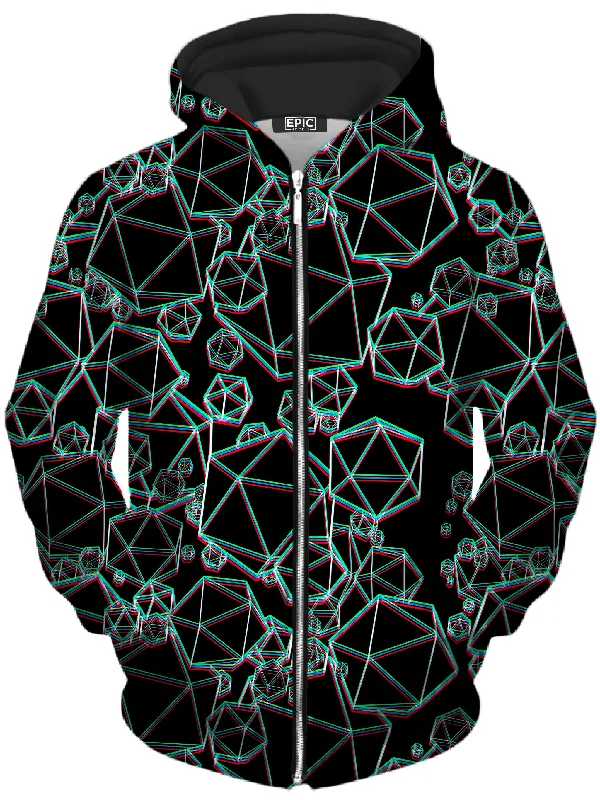 Icosahedron Madness Glitch Unisex Zip-Up Hoodie