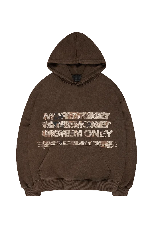 MONEY CALLING HOODIE BROWN OIL WASH