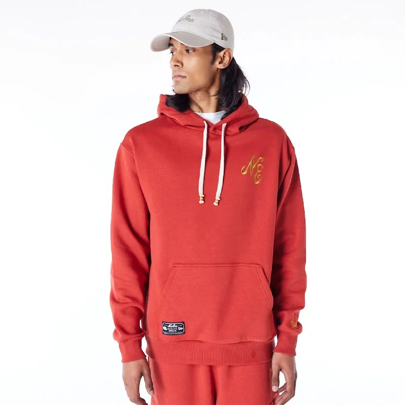 New Era Script Logo Red Oversized Pullover Hoodie