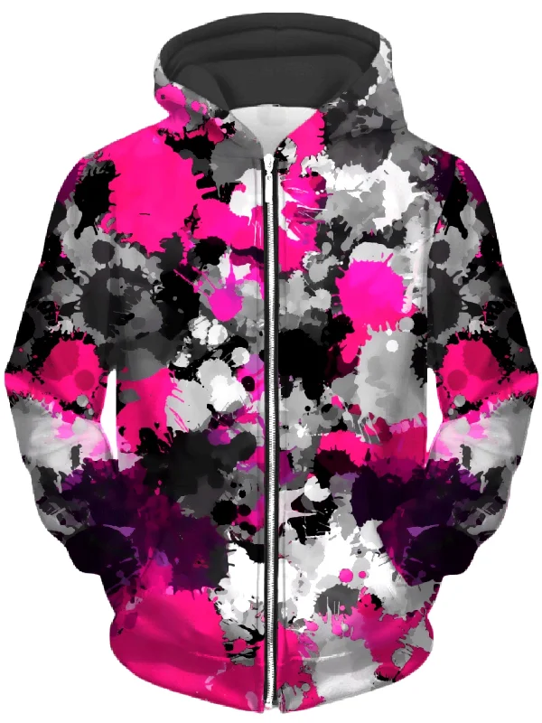 Pink and Grey Paint Splatter Unisex Zip-Up Hoodie