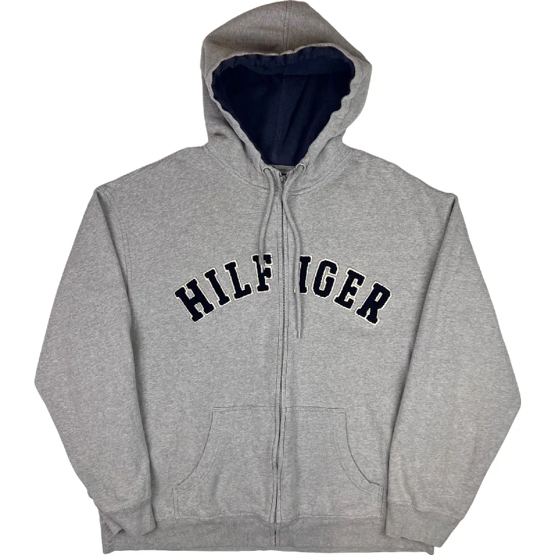 Tommy Hilfiger Spell Out Logo Zip-Up Hooded Sweatshirt Grey