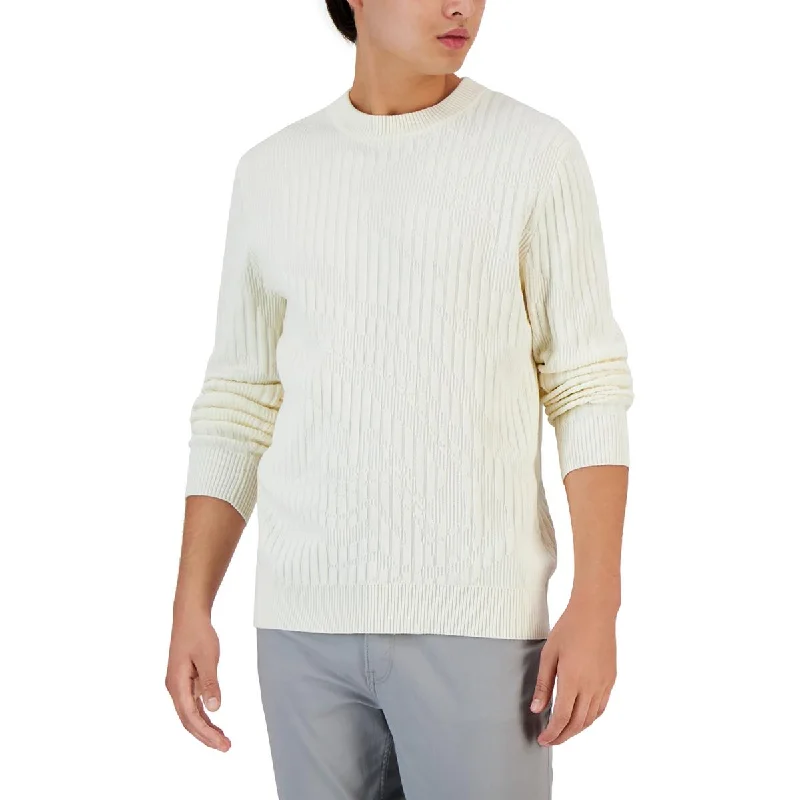 Alfani Mens Ribbed Pullover Crewneck Sweater
