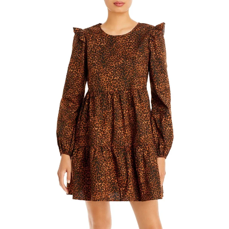 WAYF Womens Velma Animal Print Ruffled Babydoll Dress